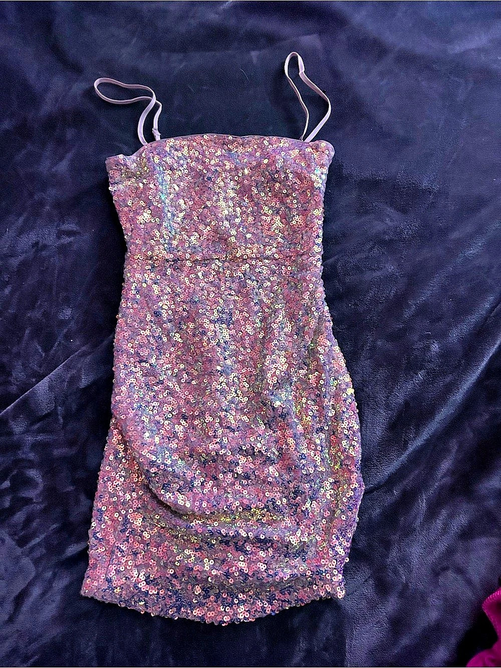 Sparkle Ruched Spaghetti-Strap Pink Mini Dress